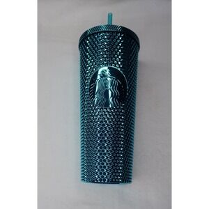Starbucks Teal Chrome Studded Tumbler 24oz Venti Cold Cup Mermaid Blue Collect